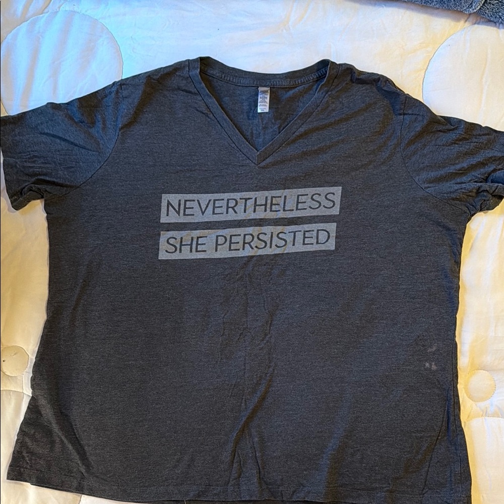 Gray V-Neck T-Shirt with Motivational Text